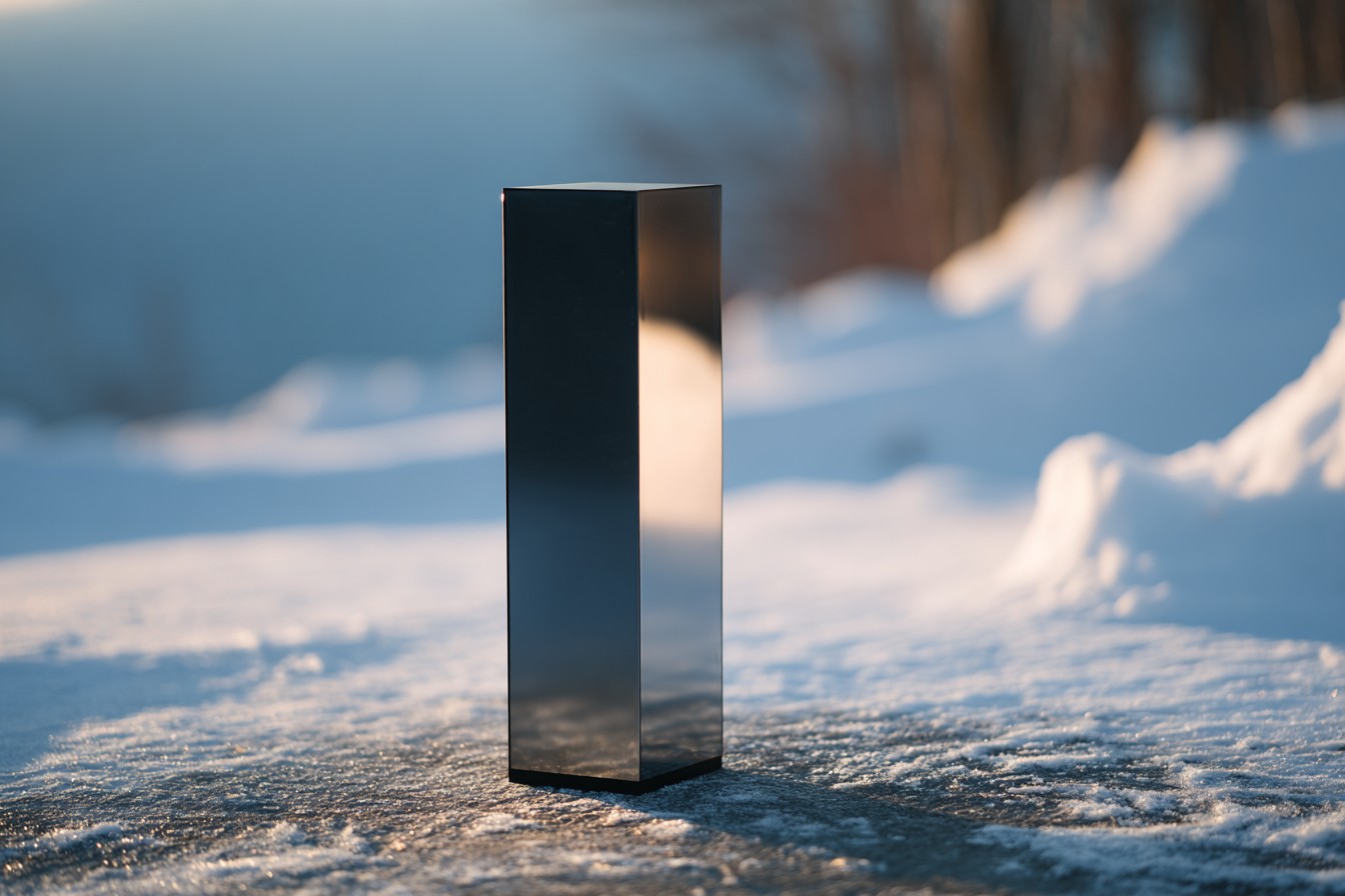 Modern bifacial solar panel catching reflected light from snow in winter Canadian setting