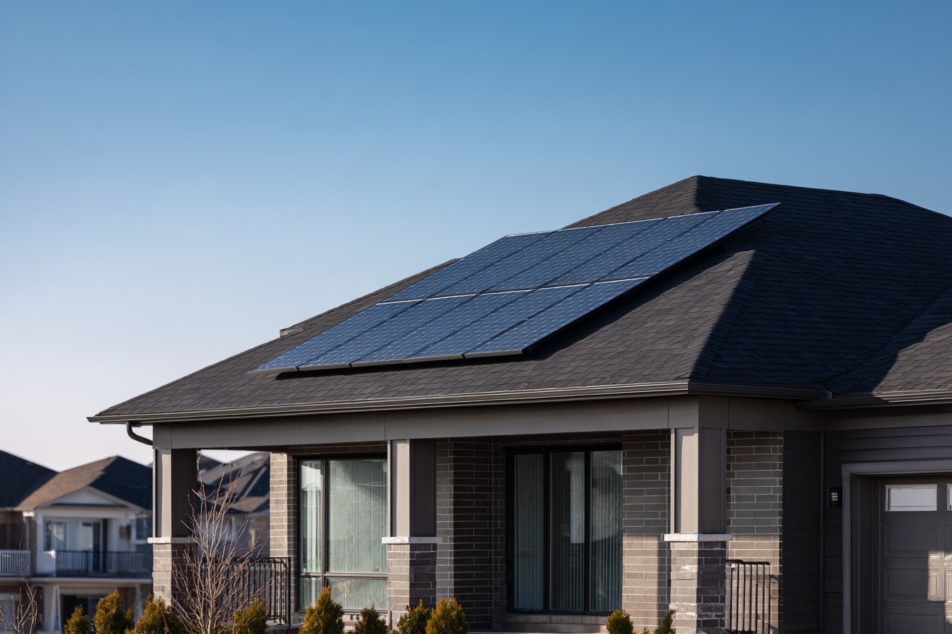 Suburban Ontario home with modern all-black rooftop solar installation